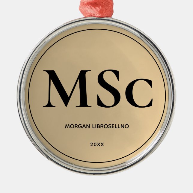 Elegantly Simple Gold MSc Graduation Metal Ornament (Front)