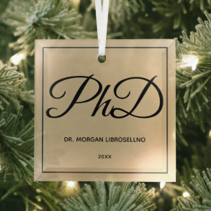Elegantly Simple Gold Name PhD Graduation Glass Ornament