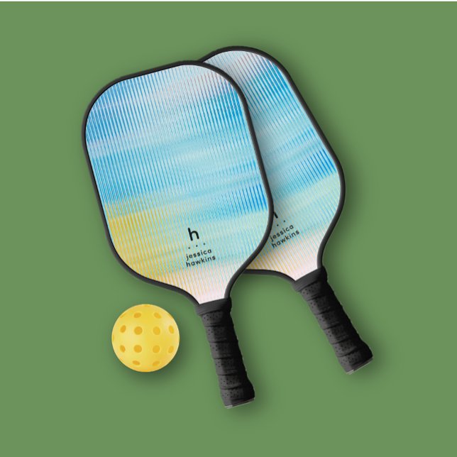Elegantly Simple Monogram Blue Glass Personal Pickleball Paddle (Creator Uploaded)