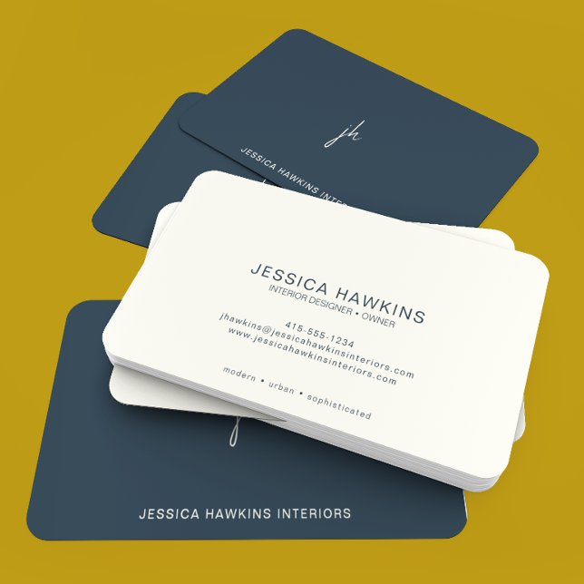 Elegantly Simple Script Monogram Indigo Blue Business Card (Creator Uploaded)