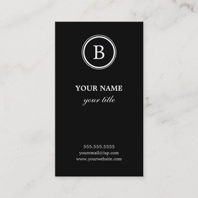 Élégants Cartes de visite de Monogramme noir et bl (Devant)