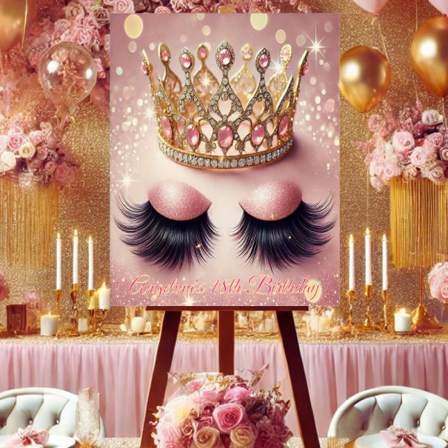 Elégants cils de couronne rose et or (Celebrate in glam style with this luxe crown & lashes acrylic birthday sign!)
