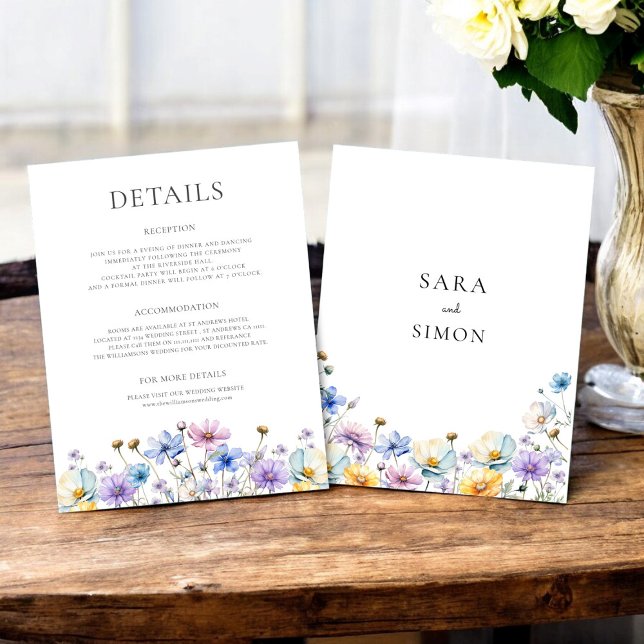élégants détails mariages fleur sauvage Carte à pl (wildflower floral modern wedding details card  fully editable to suite your needs )