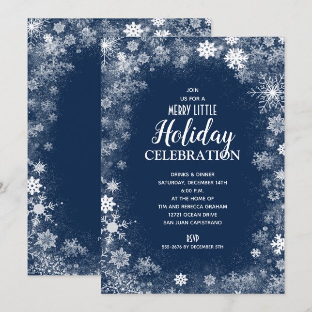 Élégants flocons de neige sur les invitations de v (Devant / Derrière)