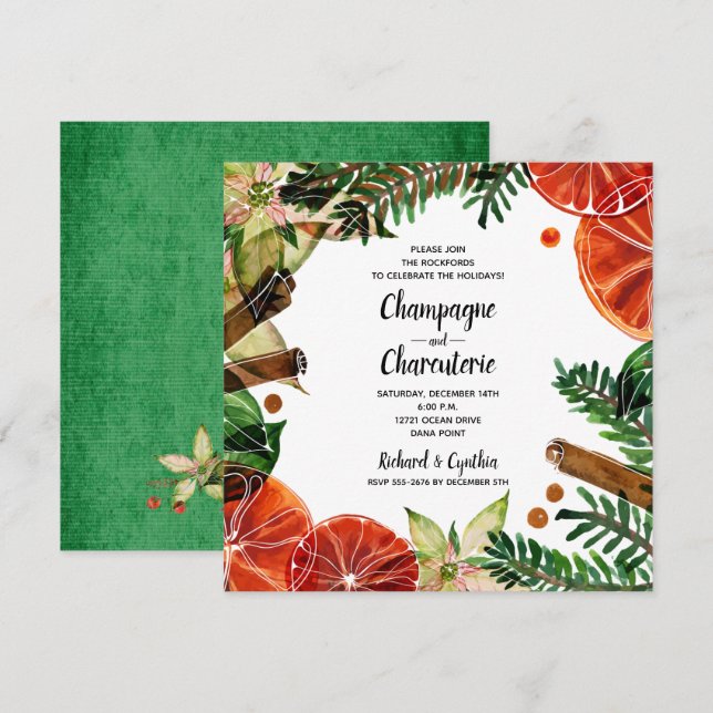 Élégants Invitations de Noël Floral (Devant / Derrière)