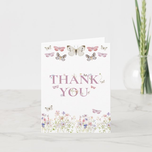 Élégants papillons Fleurs sauvages Merci fille ros (Devant)