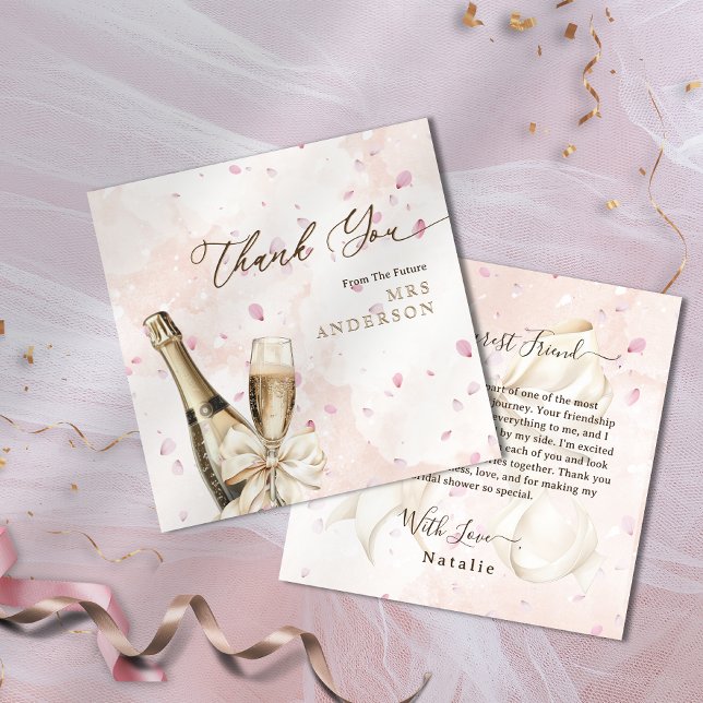 Élégants pétales Bubbly Fête des mariées Carte de  (Elegant Petals Bubbly Bridal Shower Thank You Card)