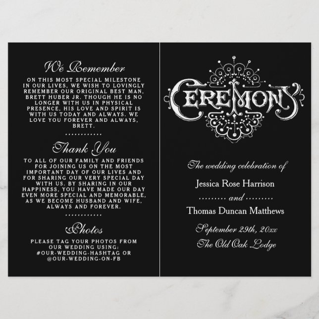 Élégants programmes de cérémonie de Mariage noir e (Devant)