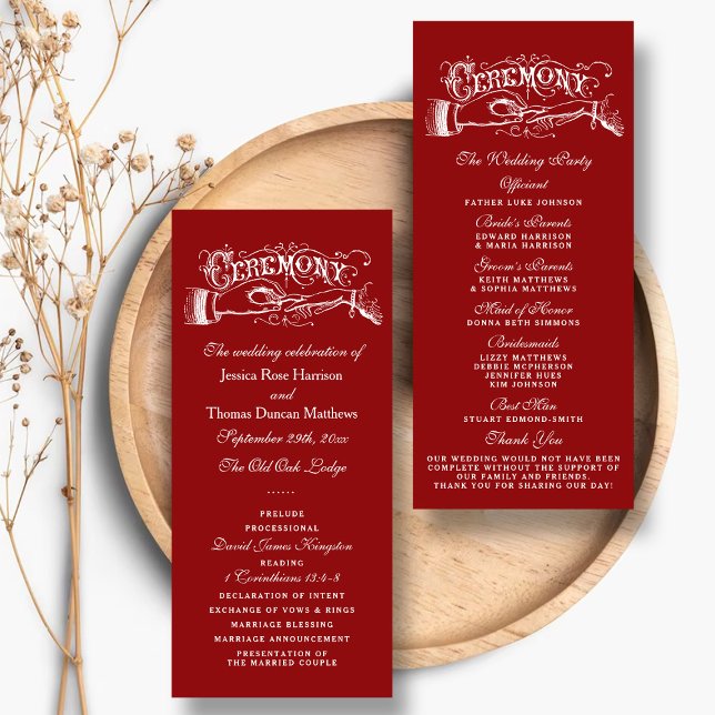Élégants programmes de cérémonie de Mariage rouge  (Créateur téléchargé)