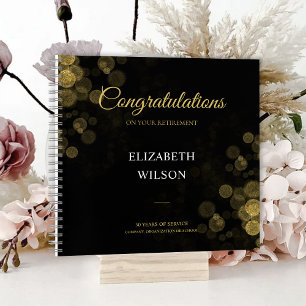 ElegantScript Retirement Party Gold Confetti Guest Notebook