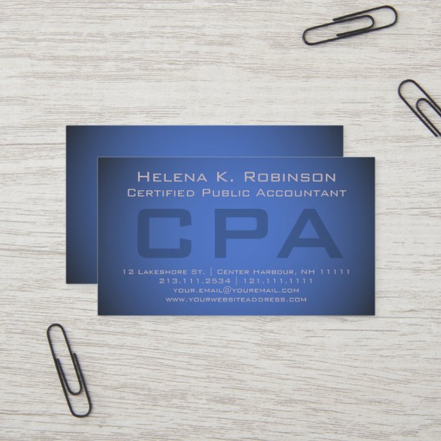 Elegent Blue Accountant CPA Financial Advisor Business Card (Front/Back In Situ)