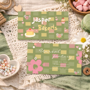 Elegent Chic Green Daisy Cute Bakery Business Card