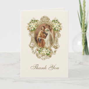 Elegnant Catholic Wedding Gold Floral Thank You Card