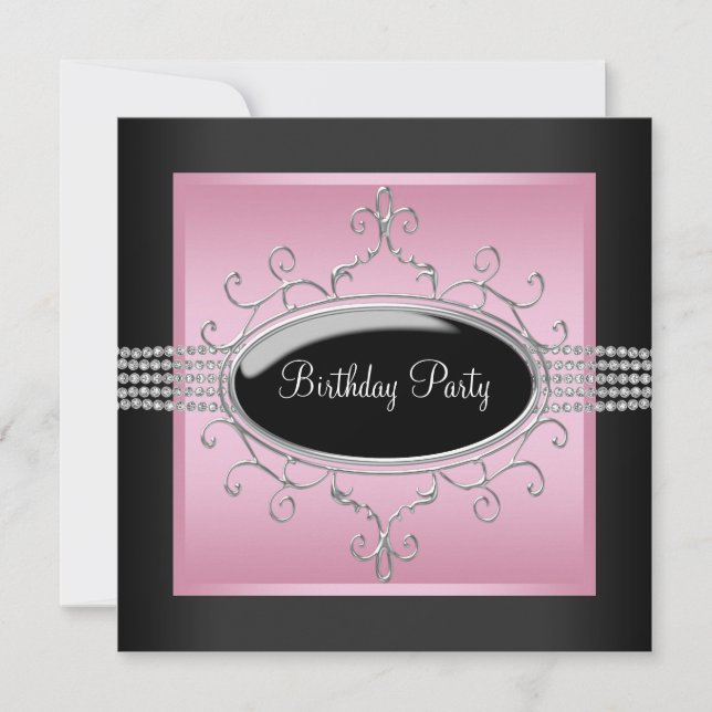 Elegnat Rose Black Invitations de fête d'anniversa (Devant)