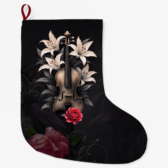 Elegy for a Fallen Song – Romantic Gothic Violin  Large Christmas Stocking (Front)
