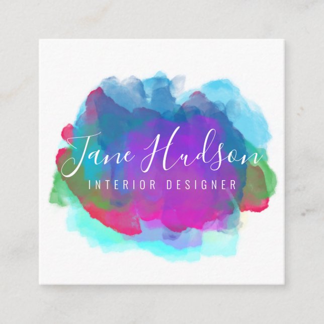 Elelgant Colourful Minimalist Editable 2.5x2.5 Sq  Square Business Card (Front)