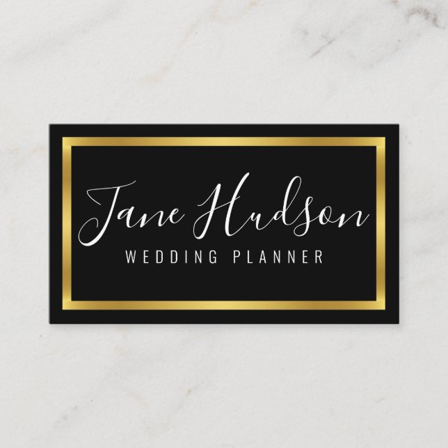 Elelgant Gold and Black Simple Minimalist Editable Business Card (Front)