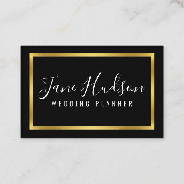 Elelgant Gold and Black Simple Minimalist Editable Business Card (Front)