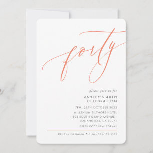 ELELGANT modern Calligraphy 40th party orange Invitation