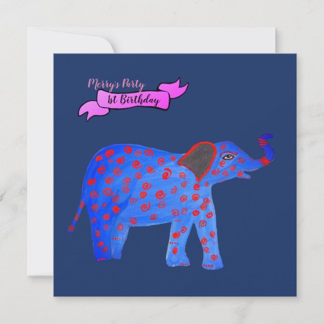 Élément de dessin d'éléphant bleu Invitation Boule (Devant)