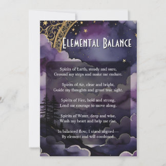 Elemental Balance Pagan Prayer Ritual Card