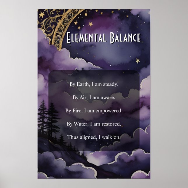 Elemental Balance Purple Night Sky Pagan Prayer Poster (Front)
