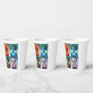 Elemental Fantasy Portraits Fire Water Earth Air Paper Cups