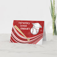 Elementary Graduation Baseball Bat and Hat on Red