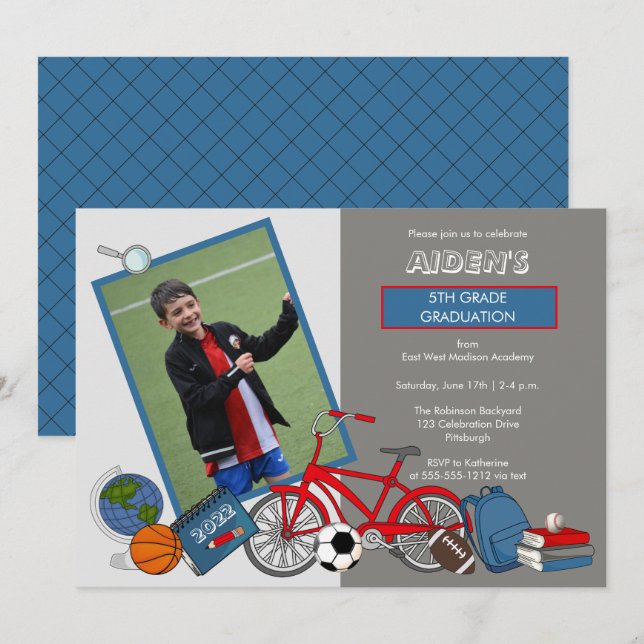 Elementary Photo Boy Graduation Party Invitation (Front/Back)