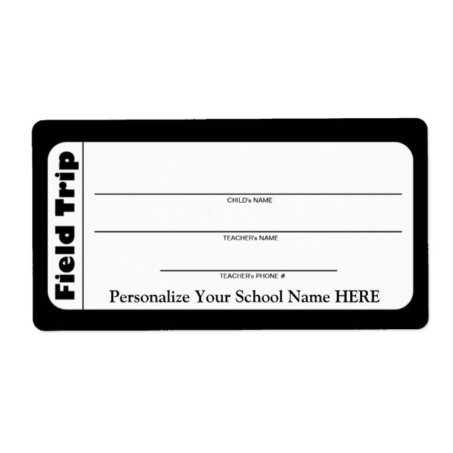 Elementary / Pre-School Child Field Trip Labels (Front)