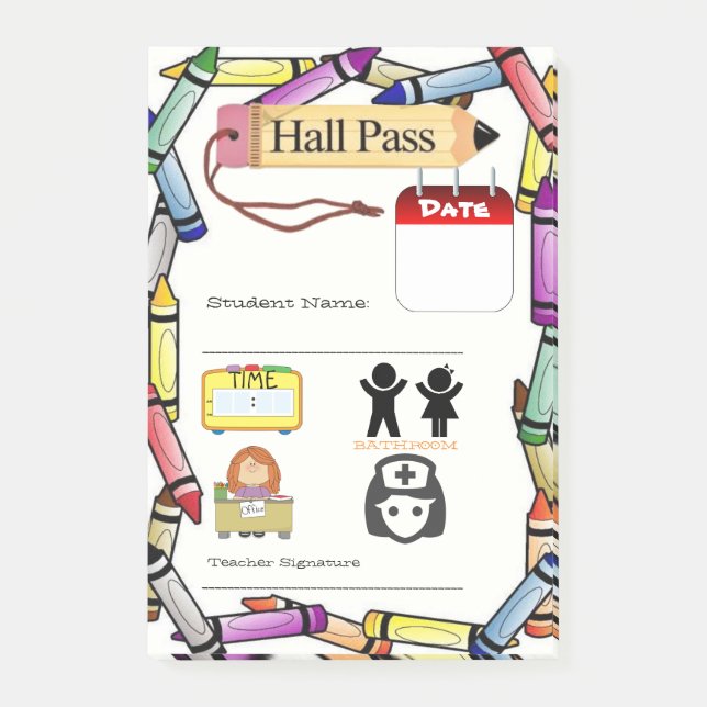 Elementary School Hall Pass Post-it Notes (Front)