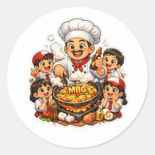 elementary school kids chef family cooking cartoon classic round sticker