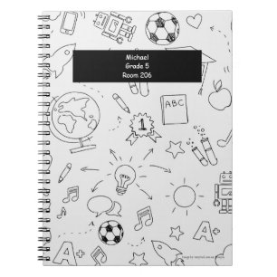 Elementary School Personalized White & Black Notebook