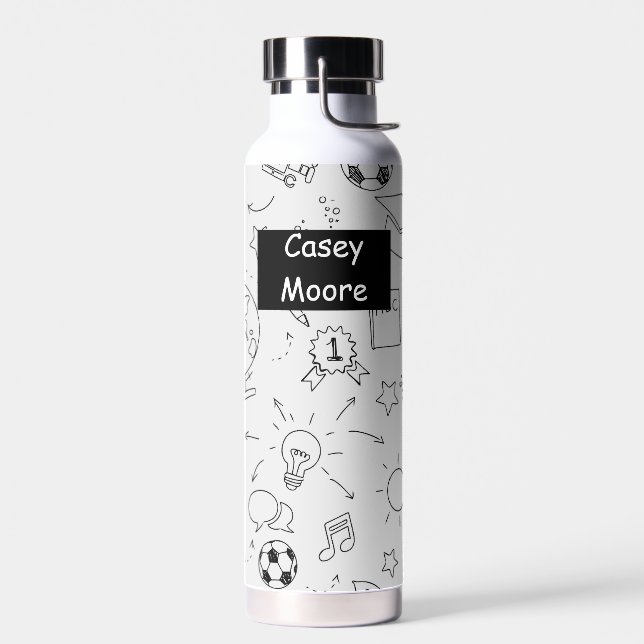 Elementary School Personalized White & Black Water Bottle (Left)