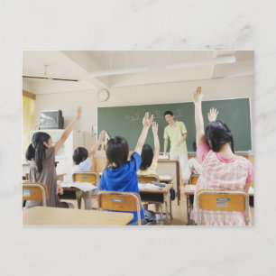 Elementary school students at school 2 postcard