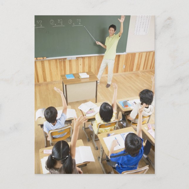 Elementary school students at school postcard (Front)