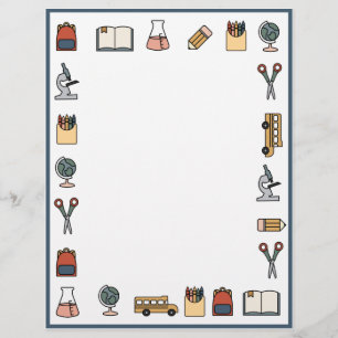 Elementary School Theme Teacher Bus Book Globe  Letterhead
