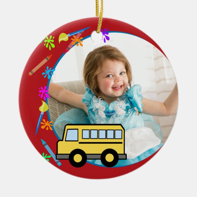 Elementary Years School Bus Photo Ceramic Ornament (Front)