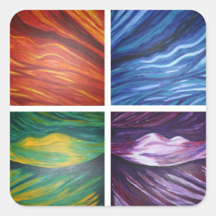 Elements acylic abstract painting square sticker