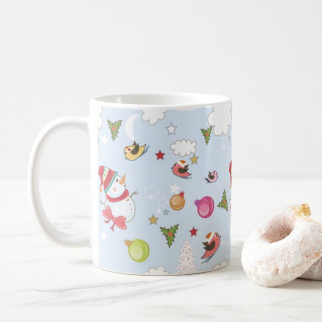 Éléments de Noël Snowman Motif café Mug (Avec donut)