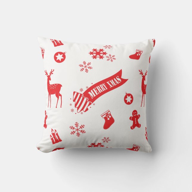 Elements of Christmas White Throw Pillow (Front)