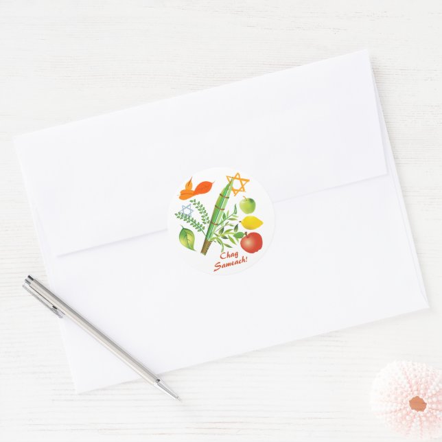 Elements of Sukkot Classic Round Sticker (Envelope)