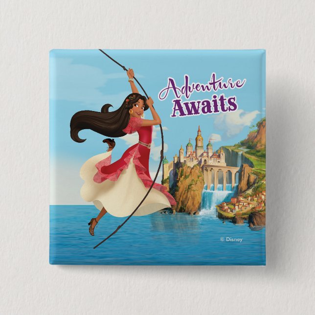 Elena | Adventure Awaits 2 Inch Square Button (Front)