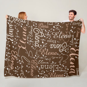 Elena personalized name musical notes brown fleece blanket