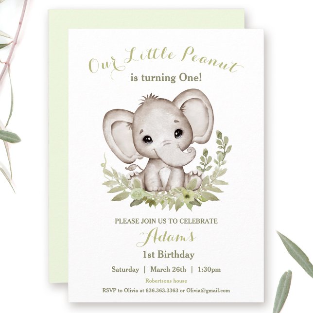 Eléphant 1er anniversaire Boy Invitation Custom Ag (Elephant 1st Birthday Boy Invitation Custom Age)