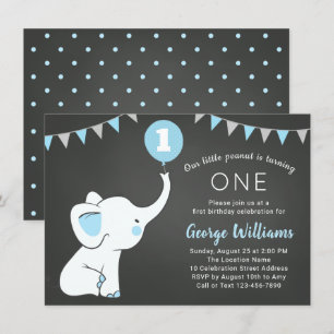 Eléphant 1er anniversaire Invitation garçon - âge 