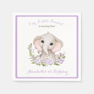 Elephant 1st Birthday Girl Custom Age Purple Napkin
