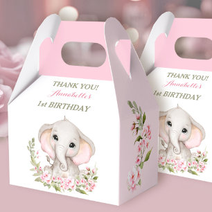 Elephant 1st Birthday Girl Spring Pink Sakura Favor Box