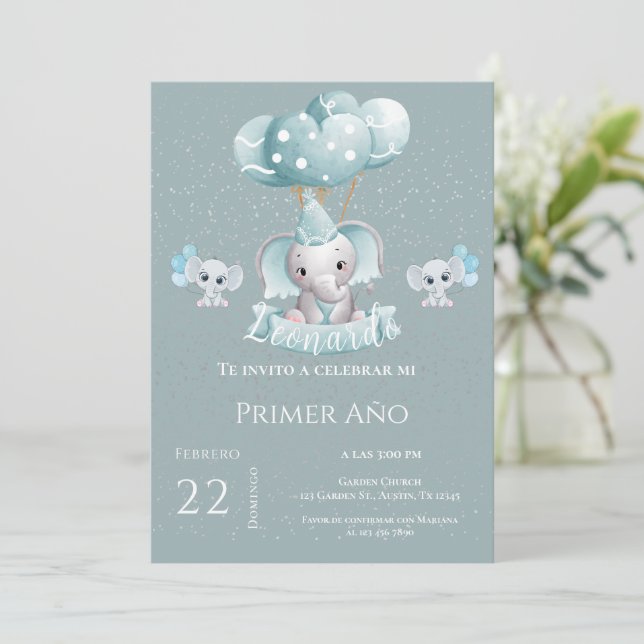 Elephant 1st Birthday Invitation (Standing Front)