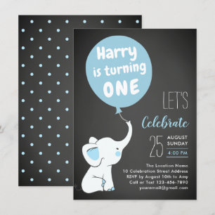 Elephant 1st Birthday Party Invitation for Boy